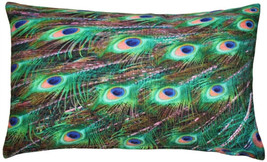 Peacock Tail Throw Pillow 12x20, Complete with Pillow Insert - £33.18 GBP