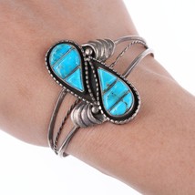 6.25&quot; vintage Zuni sterling and turquoise cuff bracelet - £154.68 GBP