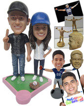Personalized Bobblehead Baseball Couple With The Guy Holding The Bat In One Hand - £124.69 GBP