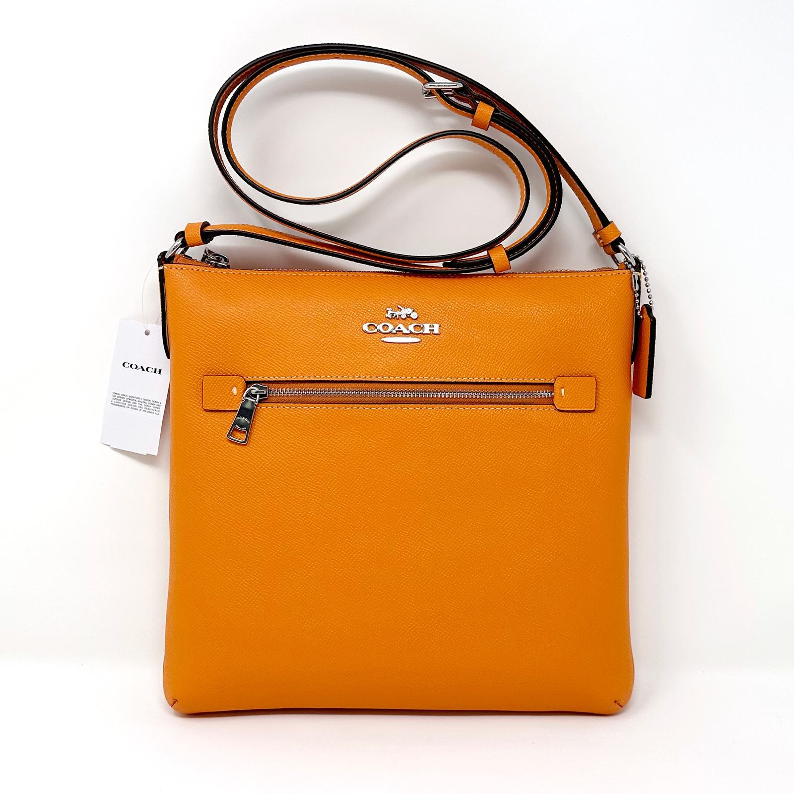 Primary image for Coach Rowan File Bag Crossbody Purse Bright Mandarin Orange Leather C1556