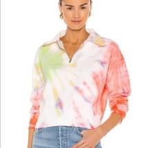 Re/Done Womens Hanes 70s Half Zip Sweatshirt Pullover Tie Dye Cotton Ora... - £53.89 GBP