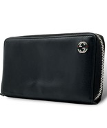GUCCI GG Interlocking Web Line Leather Zipper Wallet Long Purse Black MW... - $235.23 CAD