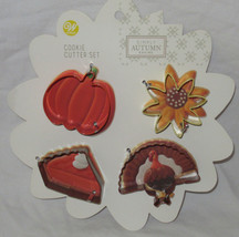 Wilton 4-Piece Cookie Cutter Set Metal Simply Autumn Baking Turkey Sunflower Pie - £13.63 GBP