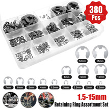 380X 14 Sizes Stainless E-Clip Circlips External Retaining Ring Assortme... - $29.99