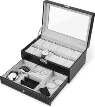 Watch Box With Jewelry Drawer And 12 Slots In Pu Leather Case Organizer For - £35.61 GBP