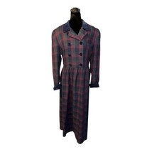 Vintage Plaza South Green Plaid Tartan Long Sleeve Maxi Dress 12 Dark Ac... - £21.59 GBP