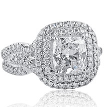 3.00 TCW Cushion Cut Double Halo Diamond Engagement Ring 18k White Gold - £11,447.03 GBP