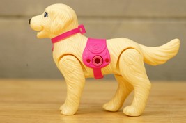 Barbie Mattel Taffy Strollin&#39; Pup Hard Plastic Toy Dog Yellow Lab Pink Saddle - £7.73 GBP