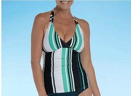 Sonnet Shores Striped Tankini Swimsuit Top Green Black White Multi Size 6 - £15.02 GBP