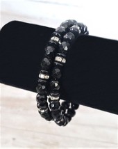 Vintage Bracelet - Black Faceted Gem with Clear Gems Wrap Bracelet - $13.99