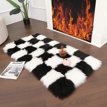 Cklzsay Faux Fur Rug Three Layer Thick Washable Fluffy Soft, Black And White - £35.96 GBP