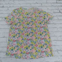 Style &amp; Co Tee Womens Large Yellow Pink Floral Short Sleeve Crew Cotton Bright - £8.85 GBP