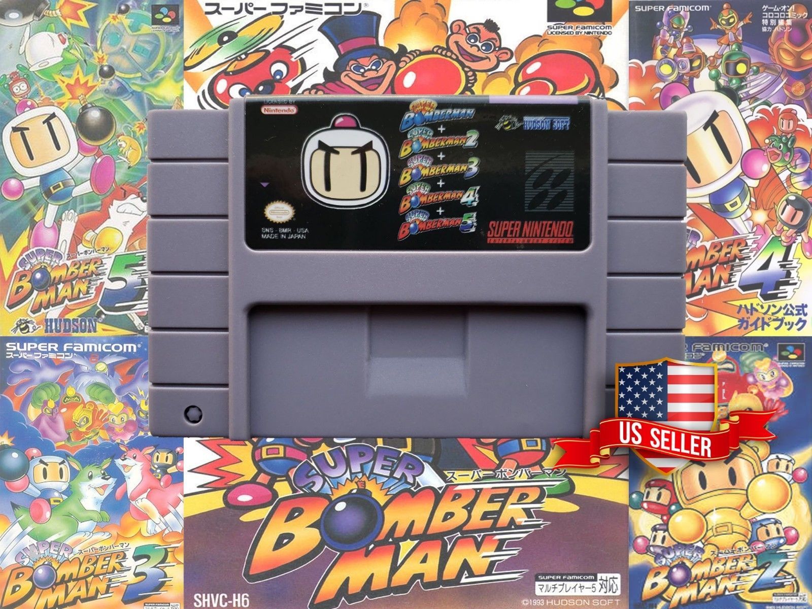 Super Bomberman (5in1) 1 2 3 4 5 Collection Multicart (SNES Nintendo) USA Seller