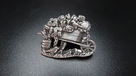 Garden Wheelbarrow Pewter Birds and Blooms Limited Edition Brooch Pin  BB2 - $8.42