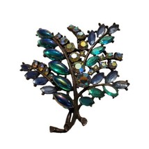 Signed ART Arthur Pepper Peacock Feather Tree Rhinestone Brooch 2 3/4&quot; Vintage - £109.68 GBP