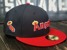 New Era 59Fifty California Angels Cooperstown Navy Blue/Red Fitted Hat Men 7 3/8 - $51.43