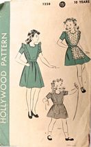 Vtg 1940s Sewing Pattern Hollywood #1228 Child's Dress 10 Years - $16.95
