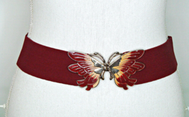 Vintage Elastic Burgundy Butterfly Dress Belt Burgundy Yellow Clip Front... - £11.36 GBP