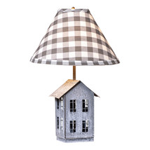 Irvins Country Tinware House Lamp with Gray Check Shade - £94.92 GBP