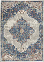 4' X 6' Blue And Grey Oriental Power Loom Non Skid Area Rug - $2,017.69 MXN