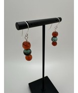 New Southwestern Sterling Silver Carnelian And Turquoise Bead Earrings 3... - $31.68