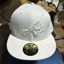 Atlanta Braves Hat All White New Era 59fifty Fitted 7 5/8 &quot;Cash Cow&quot; - £19.14 GBP