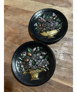 2 Ceramic Relief 3D Wall Decor Plaque ~ Flowers Floral Basket. 8 5/8&quot; D.... - $16.70