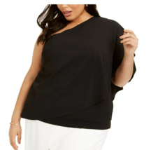 Adrianna Papell Womens Plus 24W Black Crepe One Shoulder Draped Top NWT BY75 - £51.06 GBP