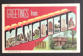 Greetings from Mansfield Ohio OH Large Letter c1940s Linen Curt Teich Postcard - £4.81 GBP