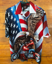 Dragonfly Roadhouse Mens Button Up Short Sleeve Shirt Eagle USA Biker Si... - $437.34 MXN