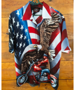 Dragonfly Roadhouse Mens Button Up Short Sleeve Shirt Eagle USA Biker Si... - $437.34 MXN