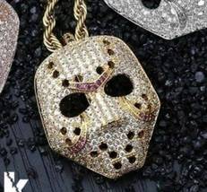Iced Out Gold Mask Pendant Chain Necklace - £20.77 GBP