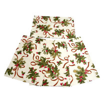 Saro Fete De Noel Holly Design Place Mats Set 4 14x20 inches - $19.79