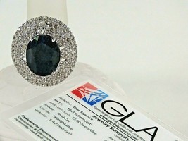 Blue Sapphire White Sapphire Platinum over Silver Designer Ring Sz 8.7 GLA Cert - £1,934.20 GBP