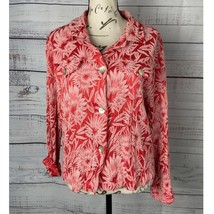 Chicos 2 Shirt Womens L Button Front Collar Pocket Floral Textured Silk Blend - $17.41