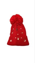 Charter Club Christmas Charms Hat Womens Red One Size Knit Pom Pom Beanie - £11.62 GBP