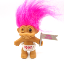 Vintage Russ Troll 3&quot; Happy New Year Sign 1993 Diaper Pink Sparkly Hair ... - £5.44 GBP