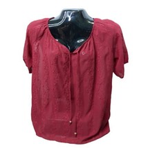 Sag Harbor Size M Sheer Red Floral Blouse Pull Over Peasant Draw String Floral - £8.32 GBP