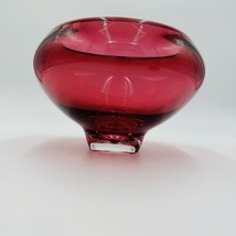 Buxton &amp; Kutch Bowl Art Glass Signed Cranberry Slant Pier #970613 Large ... - $363.72