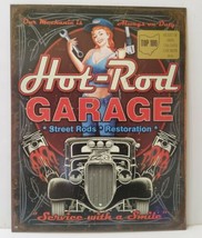 Hot Rod Garage Restoration Tin Sign Pinup Girl Auto Repair Trophy Plaque  - £18.12 GBP