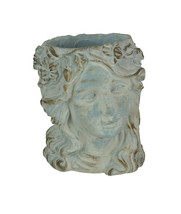 Weathered Blue-Gray Concrete Olive Wreath Roman Lady Head Planter 8 Inches High - £31.42 GBP