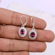 2 Ct Oval Cut Rhodolite and Round Cut CZ Halo Hoop Earrings 925 Sterling Silver - £89.52 GBP