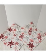 2 Christmas Winter Pillow Covers 19&quot;x19&quot; Soft White Red Snowflakes With ... - $17.81