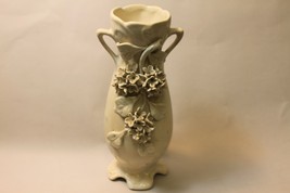 White Creme Ceramic Vase Raised Flowers Marked France PV - £22.54 GBP