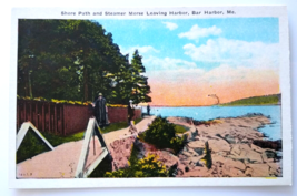 Bar Harbor Maine Shore Path Steamer Morse Boat Landscape Linen Postcard Unused - £6.39 GBP