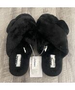 Old Navy Womens Faux Fur Criss-Cross Slide Slippers Black Fuzzy House Sh... - $23.92