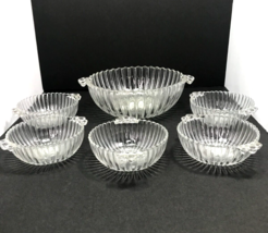 VTG Clear Glass Serving Bowl with 5 Small Bowls Ribbed with Boopie Bubbl... - £27.25 GBP