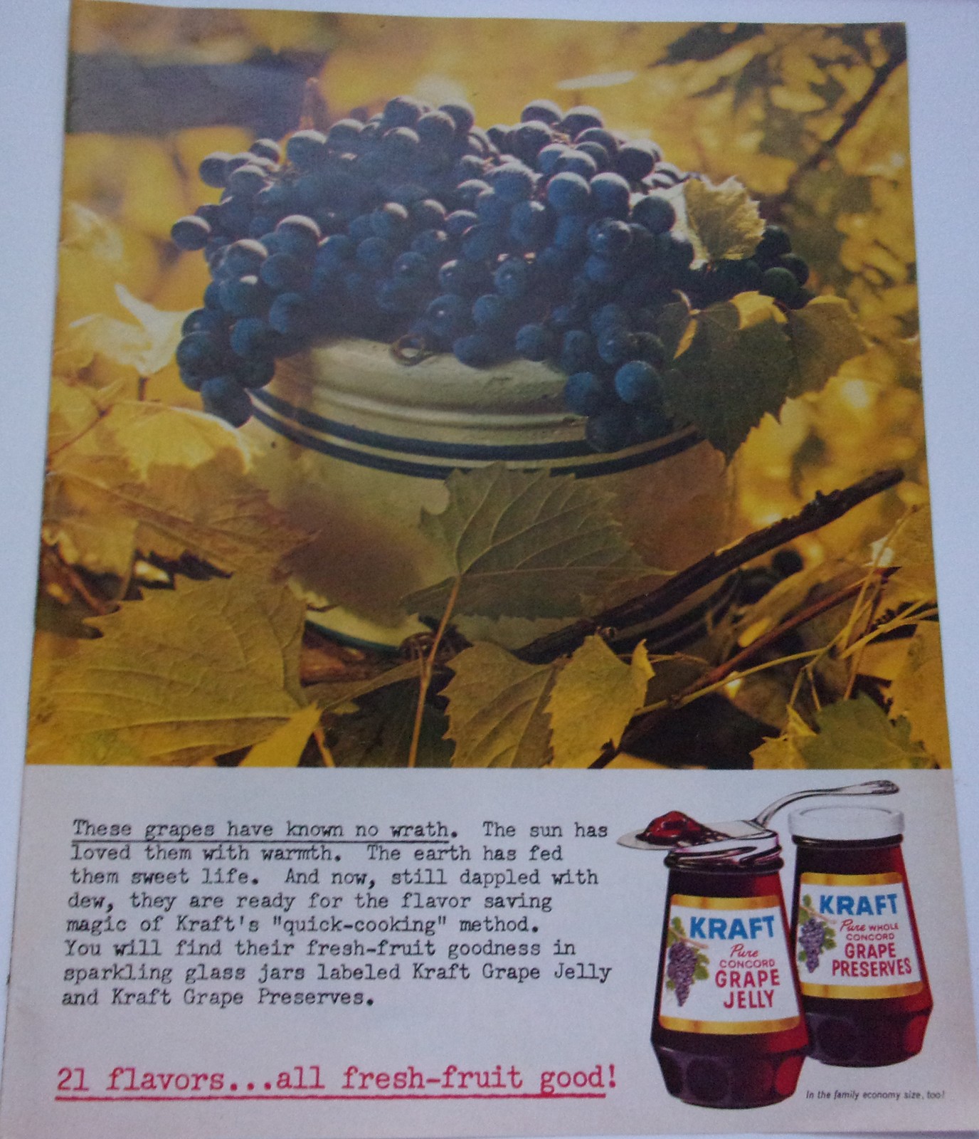 Kraft Pure Concord Grape Jelly  Magazine Print Advertisement 1962 - $2.99