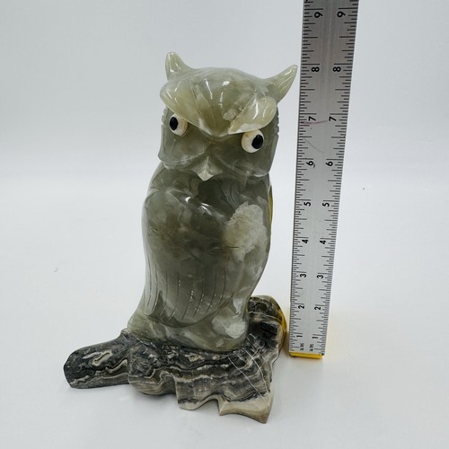 Alabaster Owl Sculpture Figurine Bird 8in Italy Marble Large Vintage Hand Carved Item image 3