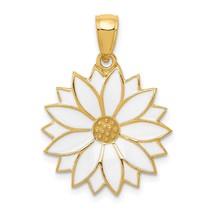 14K Yellow Gold Enameled White Daisy Flower Pendant Jewerly 25.9mm x 19.3mm - £191.40 GBP